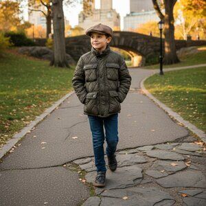 Dude!  Zara Boys Quilted Puffer Jacket — Olive Green (Size 6)